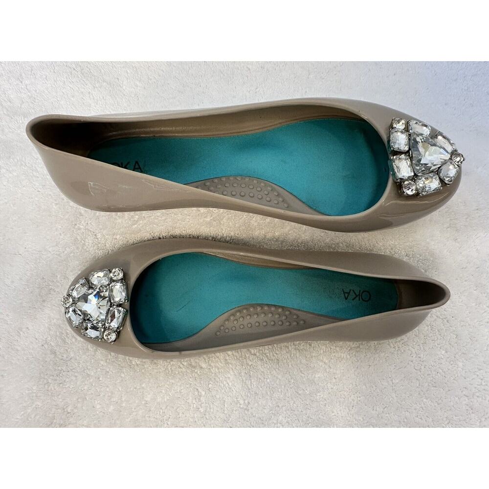 oka B Crystal Embellished Waterproof Jelly Ballet Flats Gray Size - Picture 4 of 10